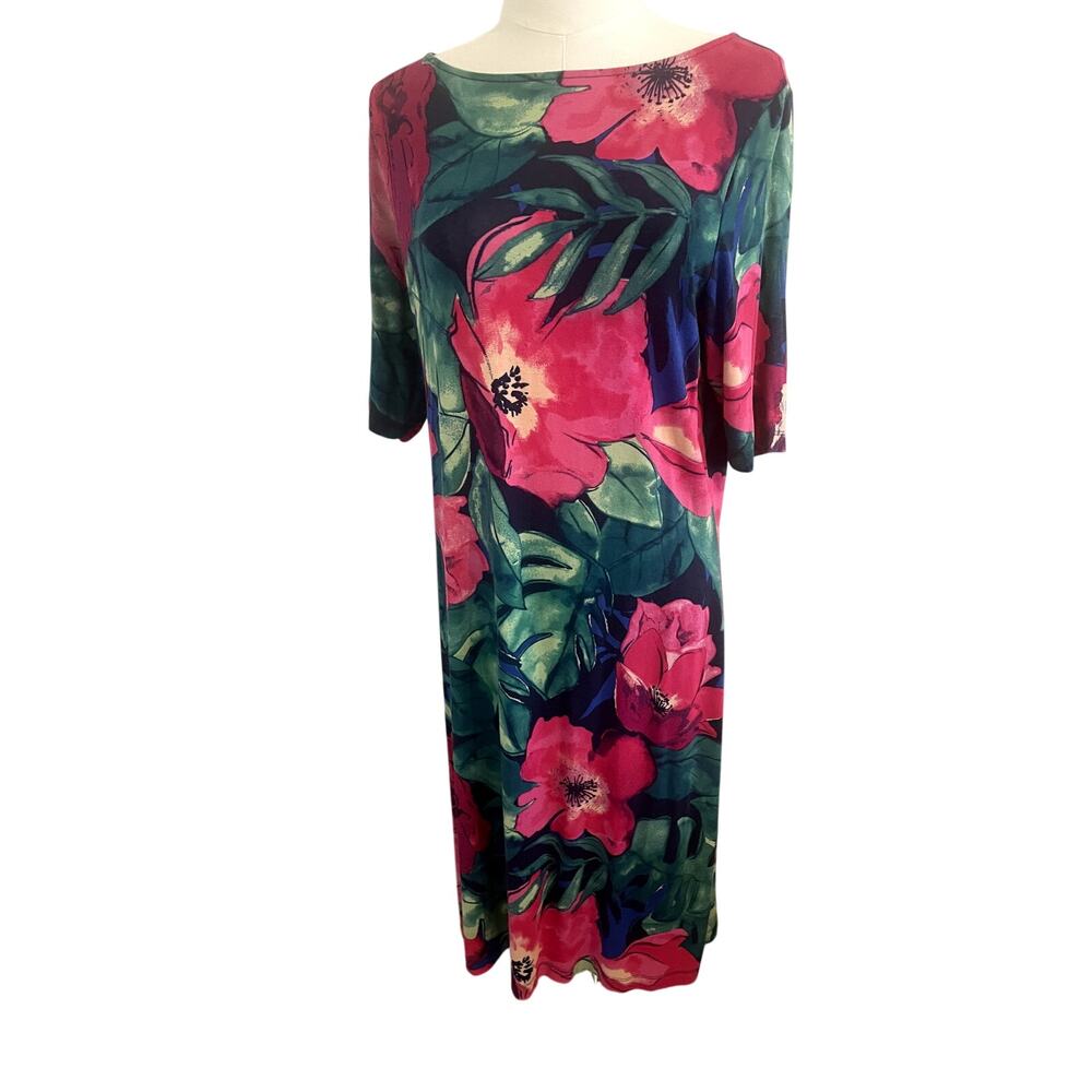 Tommy Bahama Floral Round Neck Short Sleeve Dress Sz L